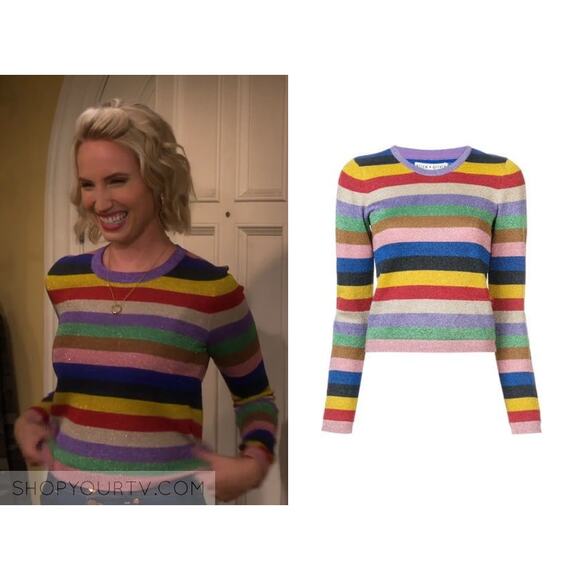 Grey Lab Los Angeles Sequin Rainbow Stripe Knit Sweater - Size S - Picture 1 of 7